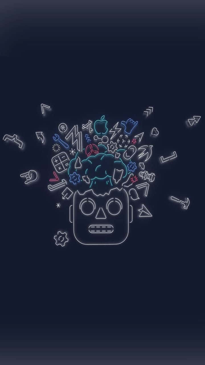 neon outline, robot head, brain exploding outward, HD Phone Wallpaper