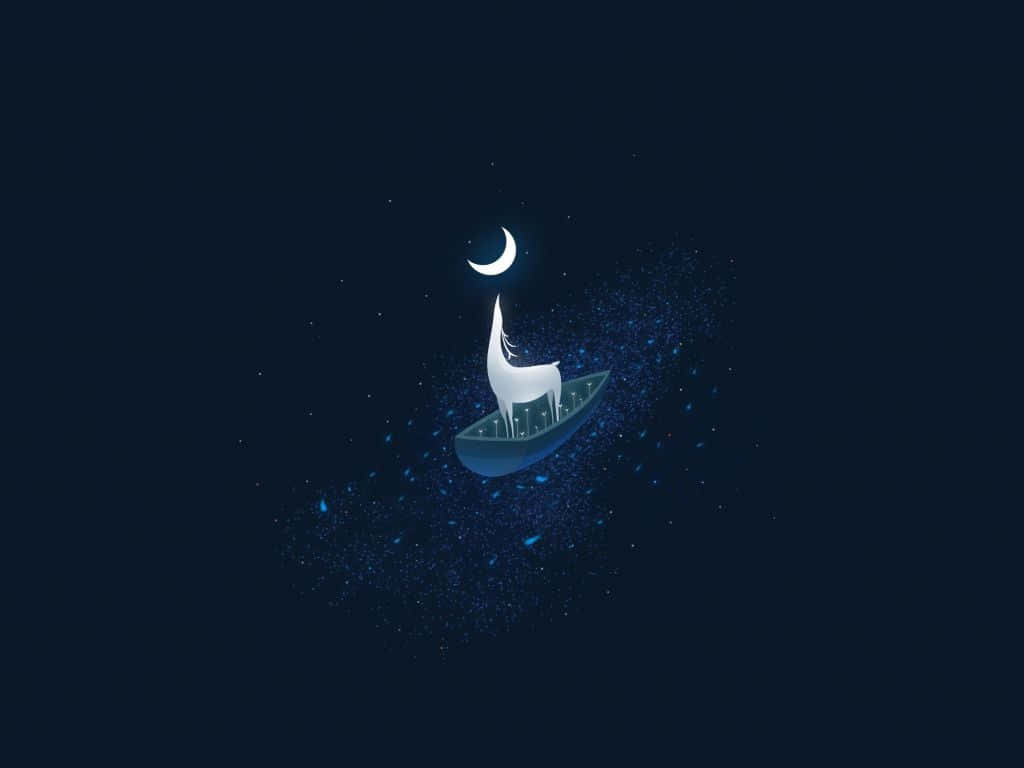 white deer, small boat, starry night sky, SD Desktop Wallpaper