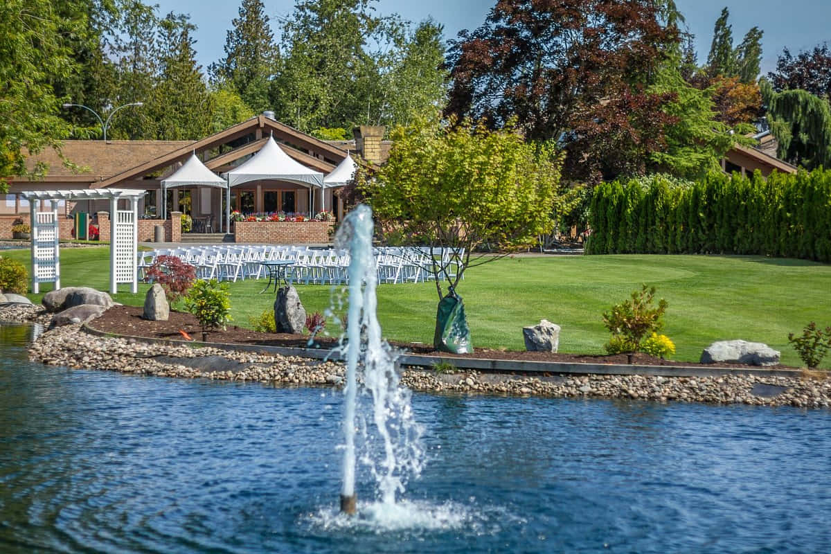 Surrey B C, fountain, lakefront garden, SD Desktop Wallpaper
