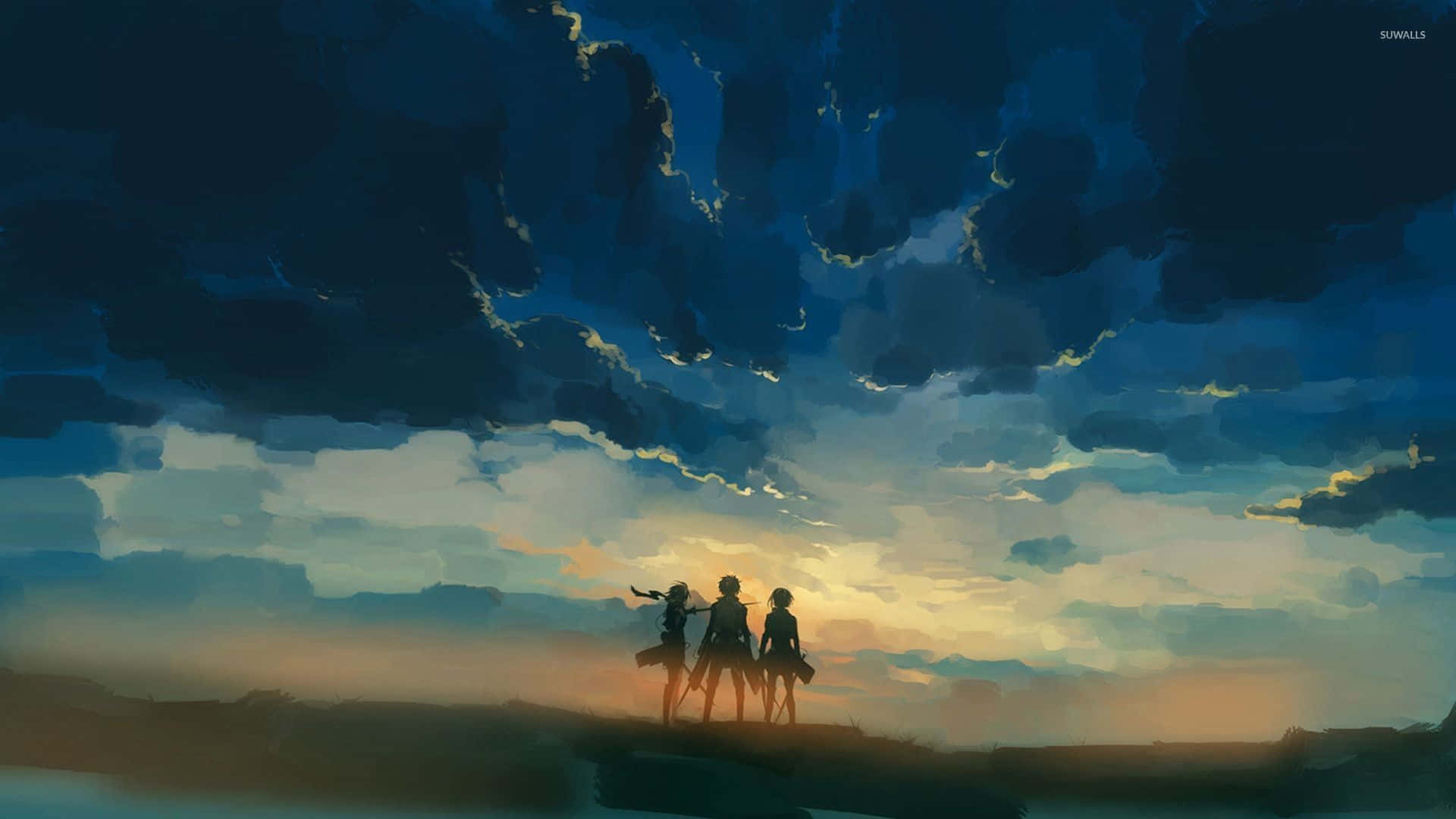Survey Corps, cliff, sunset, Full HD Desktop Wallpaper