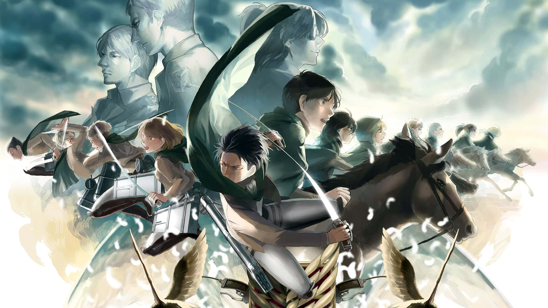 Survey Corps, anime characters, military gear, Full HD Desktop Wallpaper