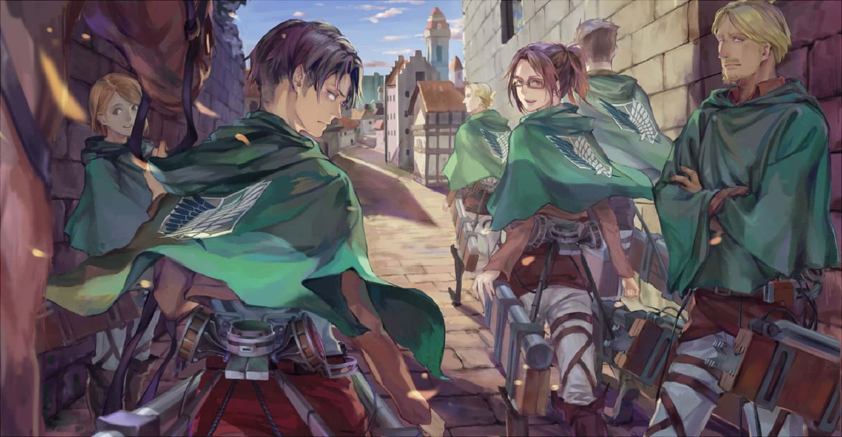 Survey Corps, green cloaks, wing emblems, HD Desktop Wallpaper