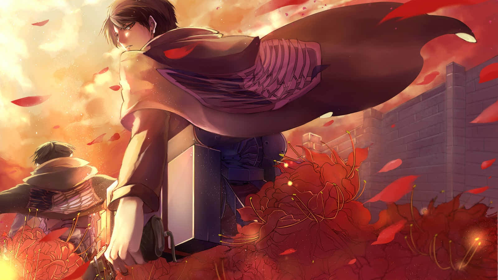 Survey Corps Cape, red cape, crimson petals, HD Desktop Wallpaper