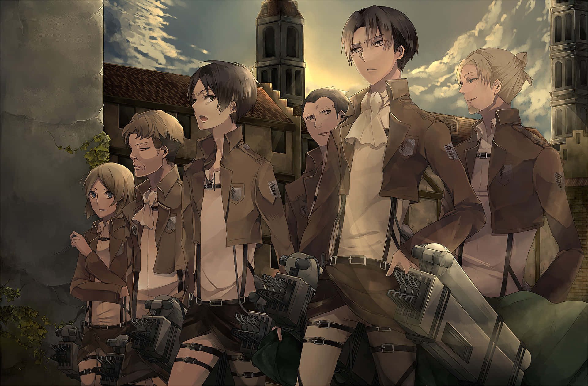Survey Corps, brown military uniforms, gear, Full HD Desktop Wallpaper