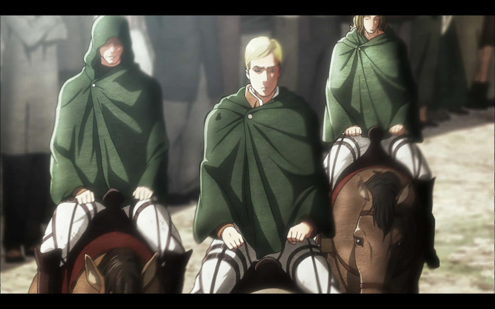 Survey Corps, cavalry formation, green cloaks, Full HD Desktop Wallpaper