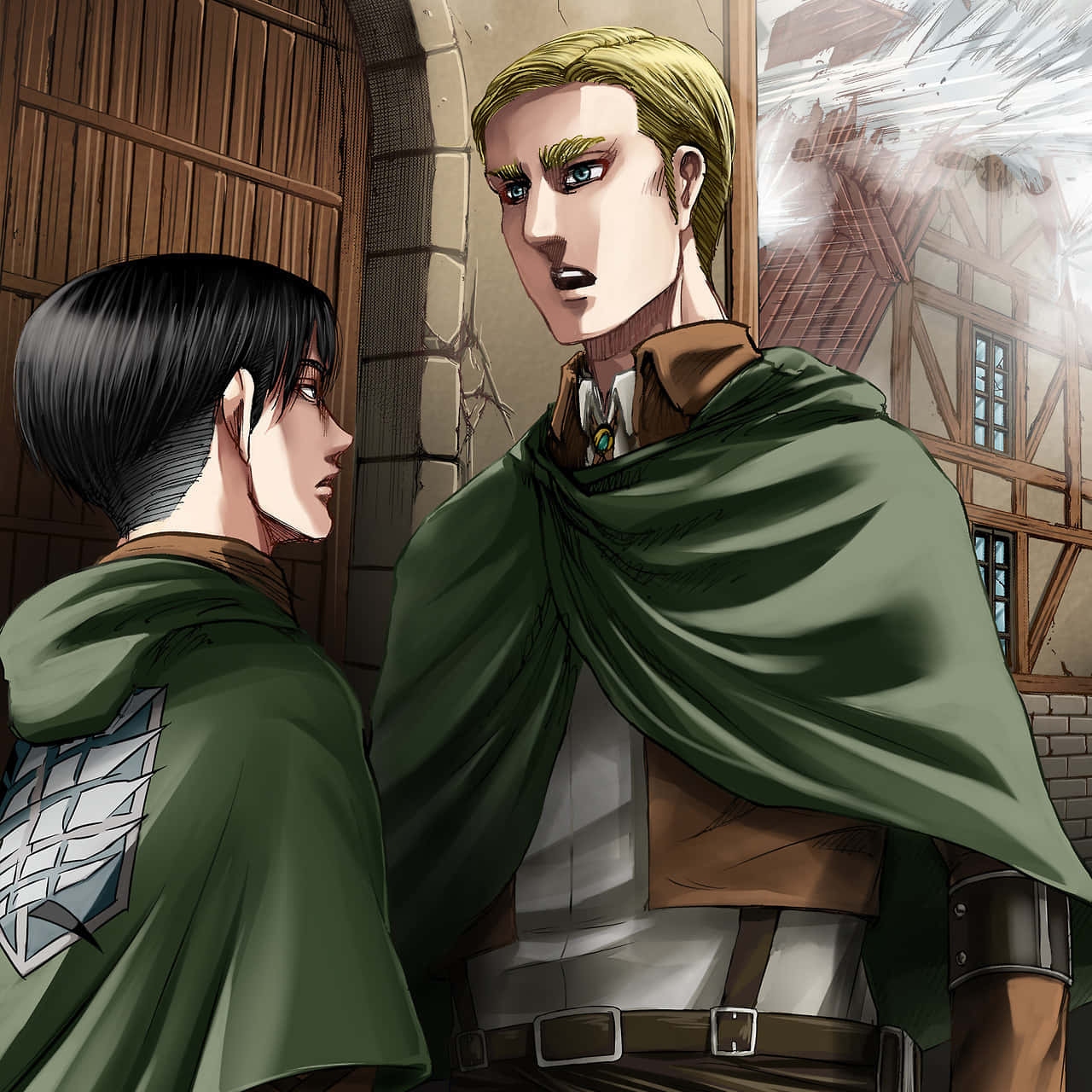 Survey Corps, green cloaks, stone doorway, HD Desktop Wallpaper