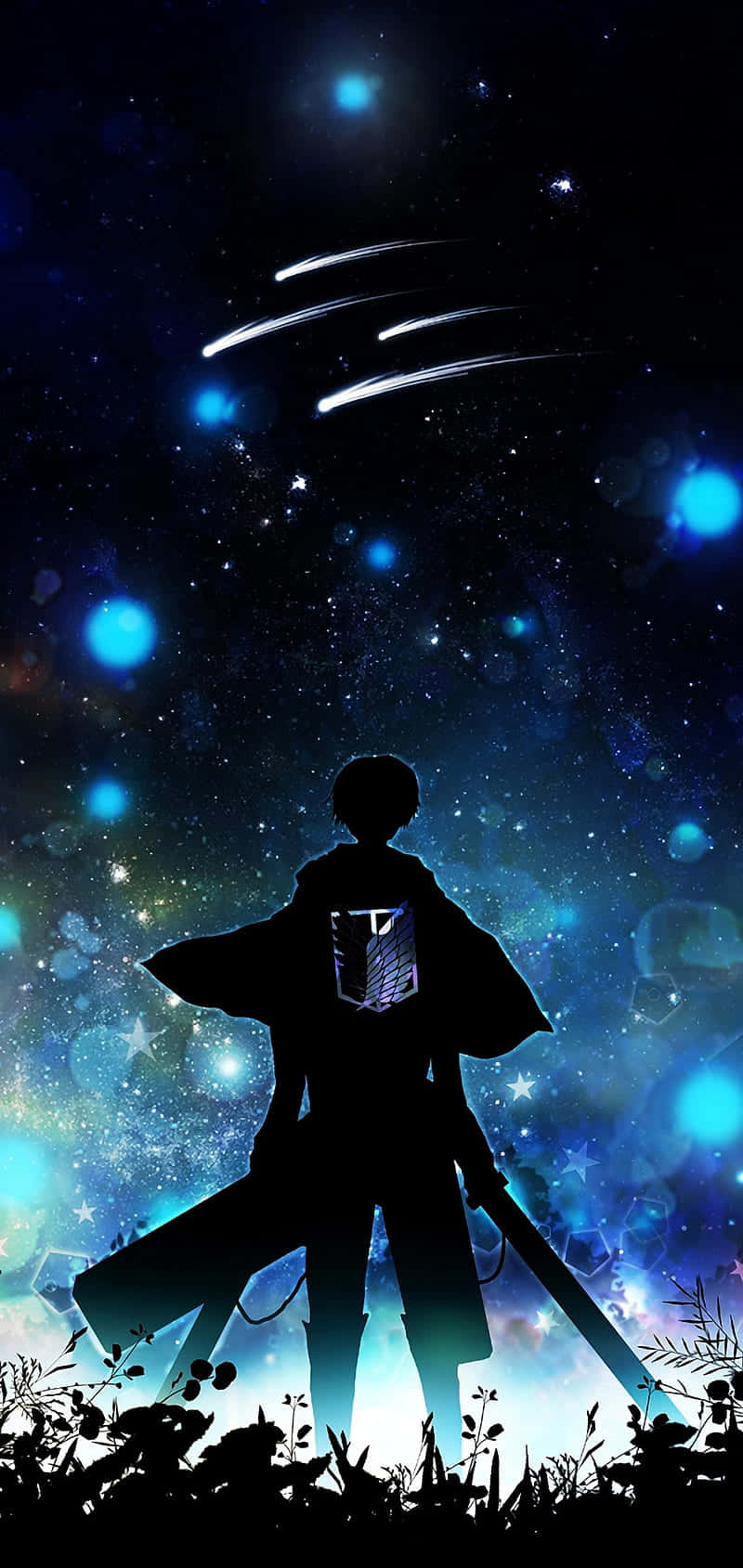 Survey Corps Cape, starry night, glowing blue orbs, HD Phone Wallpaper