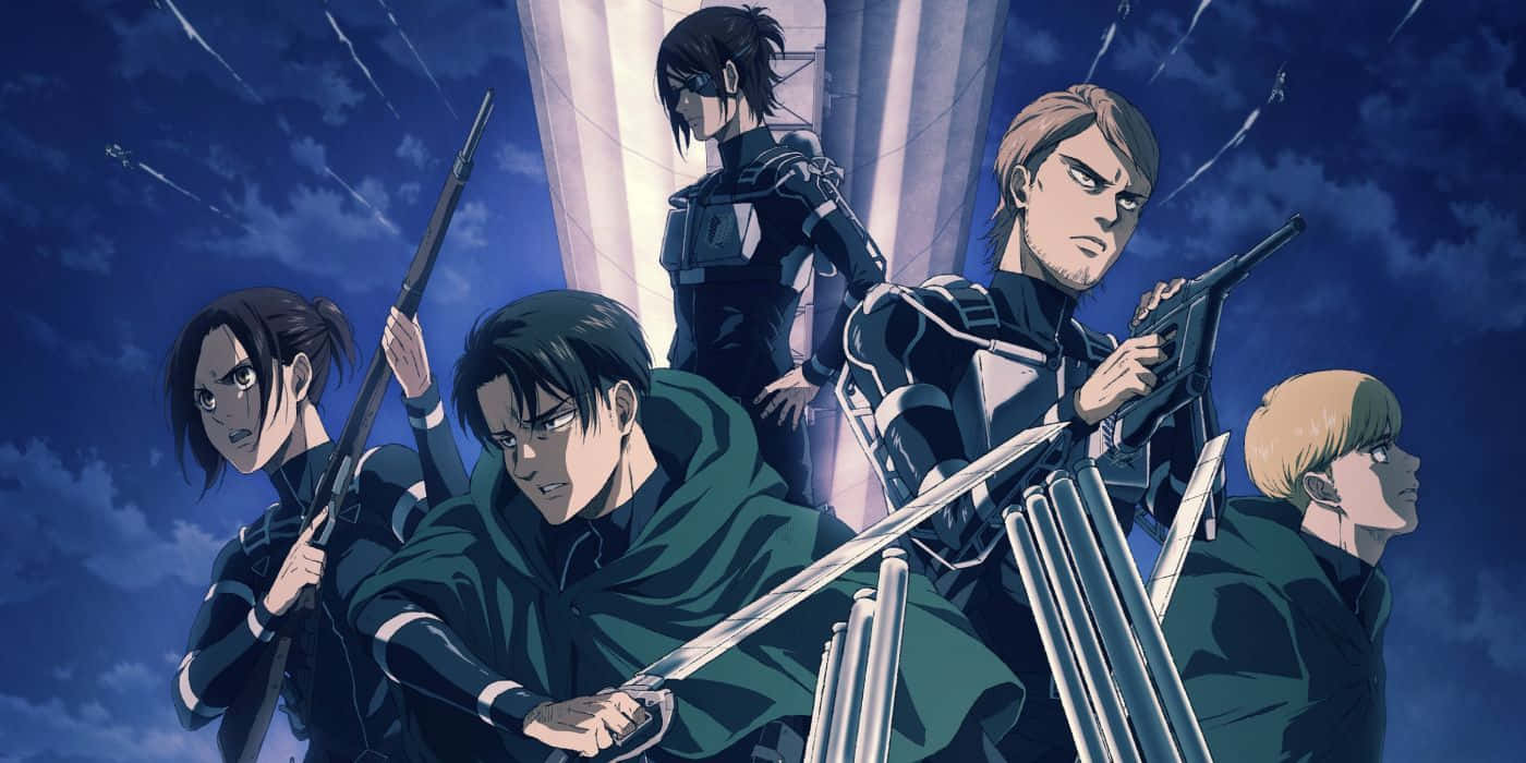 Survey Corps, dark green uniforms, stormy blue sky, HD Desktop Wallpaper