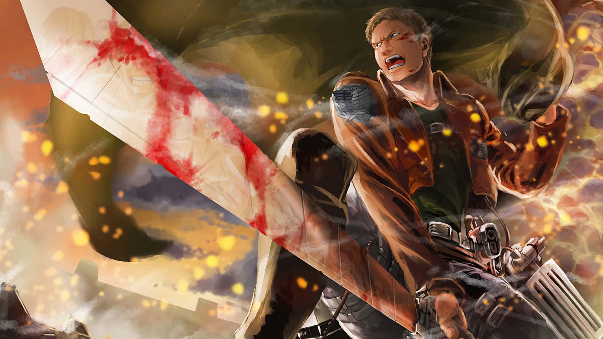Survival, anime warrior, giant titan, Full HD Desktop Wallpaper
