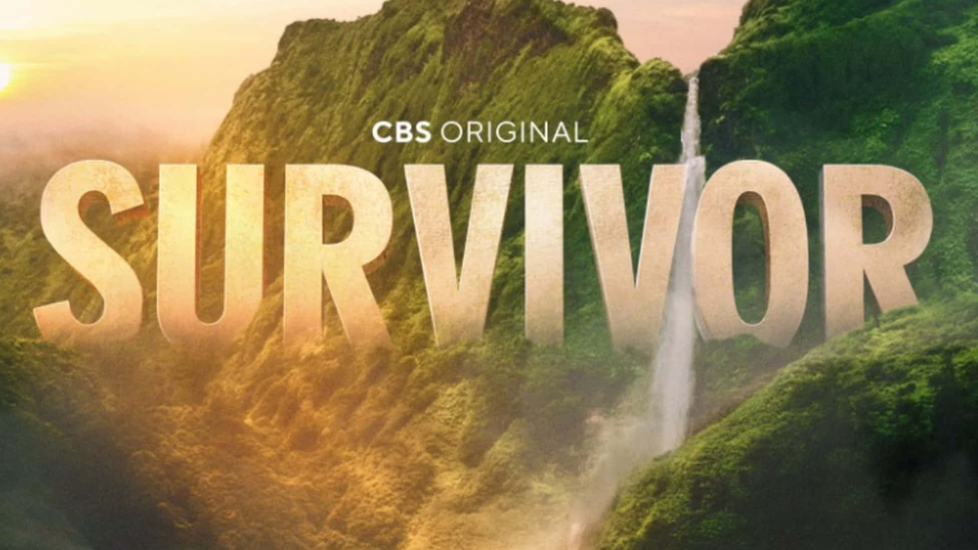SURVIVOR, lush green mountain, waterfall, Full HD Desktop Wallpaper