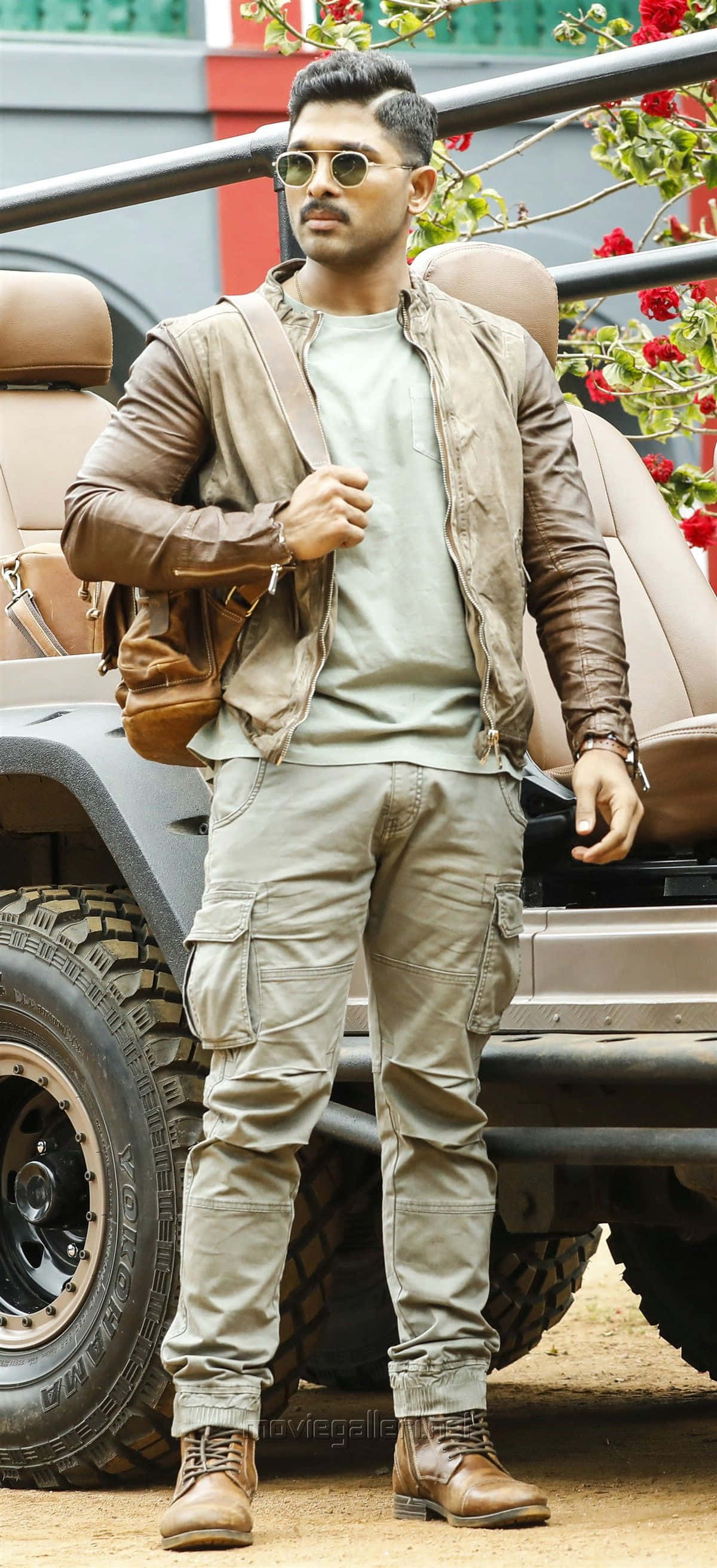 Surya The Soldier, brown leather jacket, cargo pants, 2K Phone Wallpaper