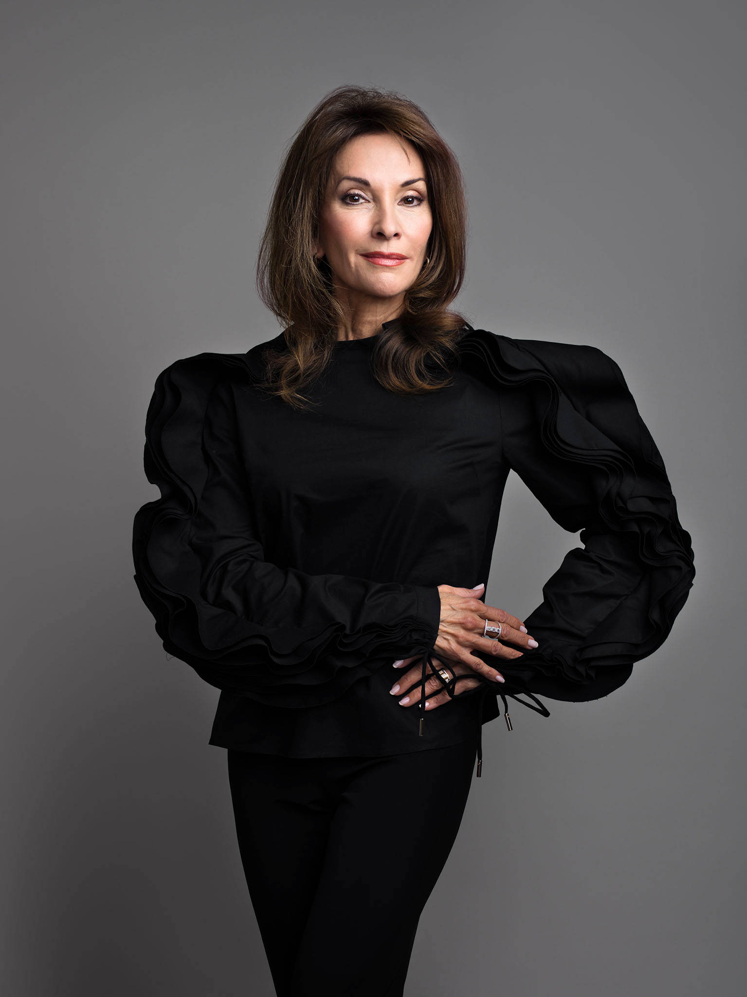 Susan Lucci, black dress, ruffled blouse, Full HD Phone Wallpaper