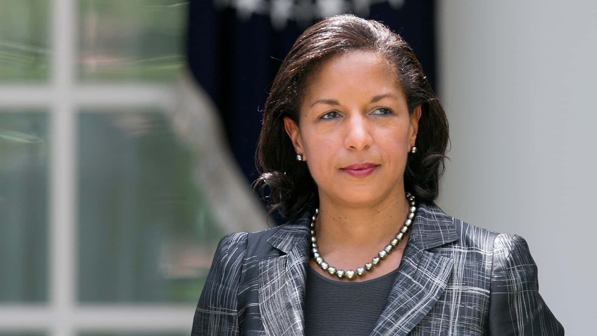 Susan Rice, gray plaid blazer, pearl necklace, Full HD Desktop Wallpaper