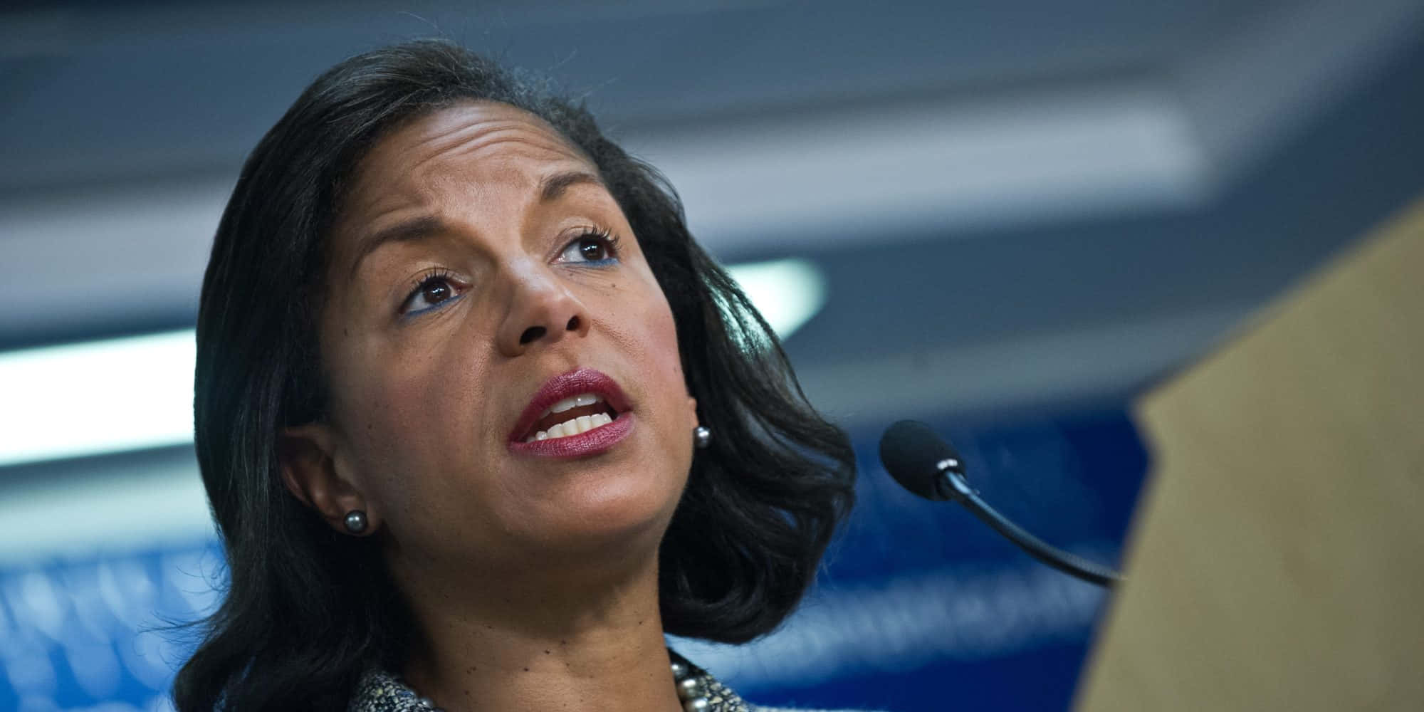 Susan Rice, podium, bright indoor lighting, Full HD Desktop Wallpaper