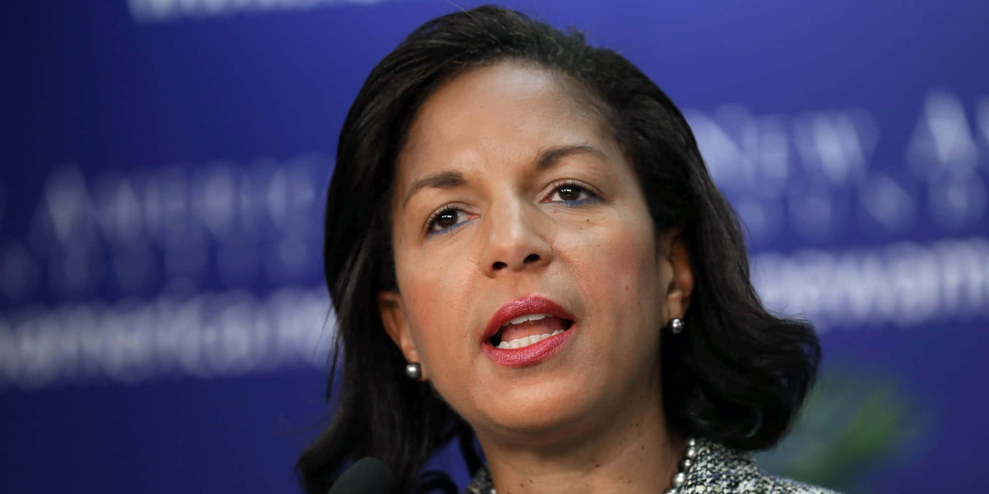 Susan Rice, press conference, blue branded backdrop, Full HD Desktop Wallpaper