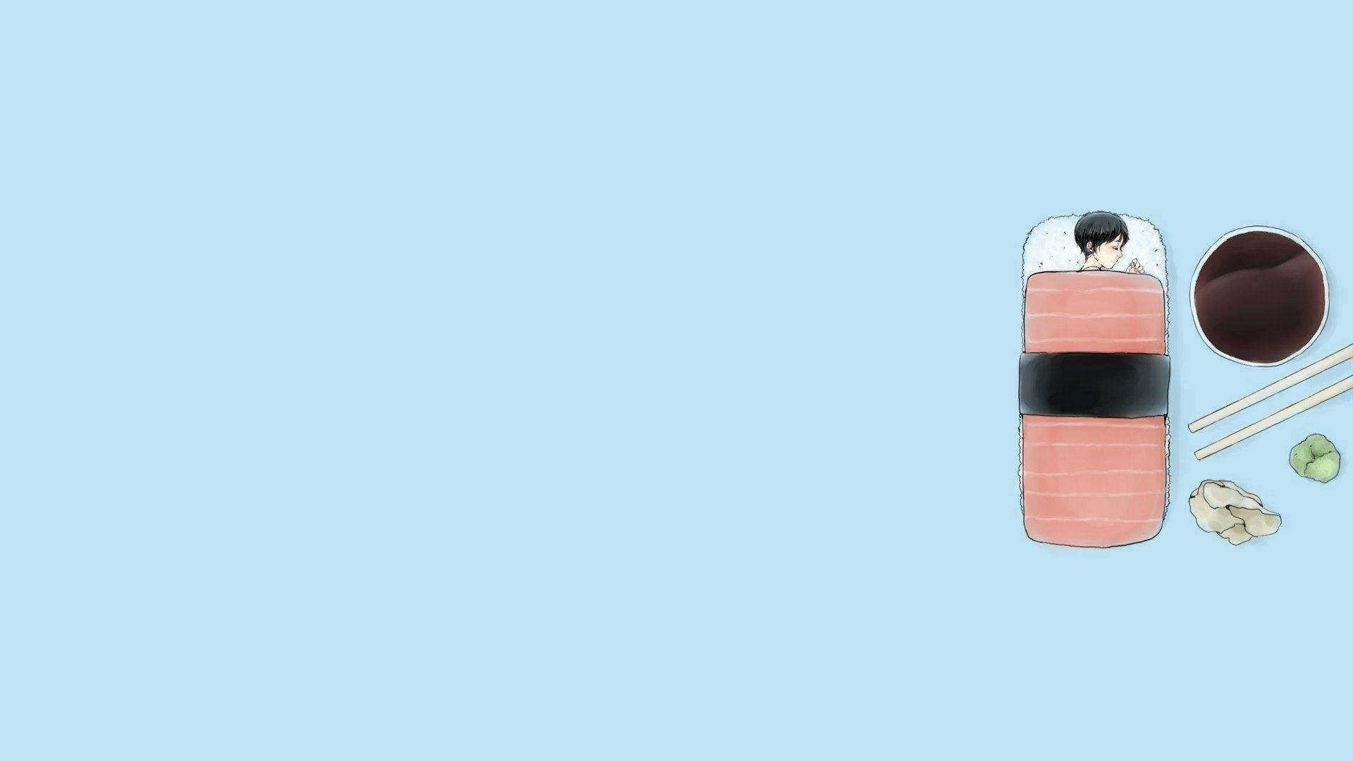 sushi roll, anime boy, soy sauce chopsticks, Full HD Desktop Wallpaper