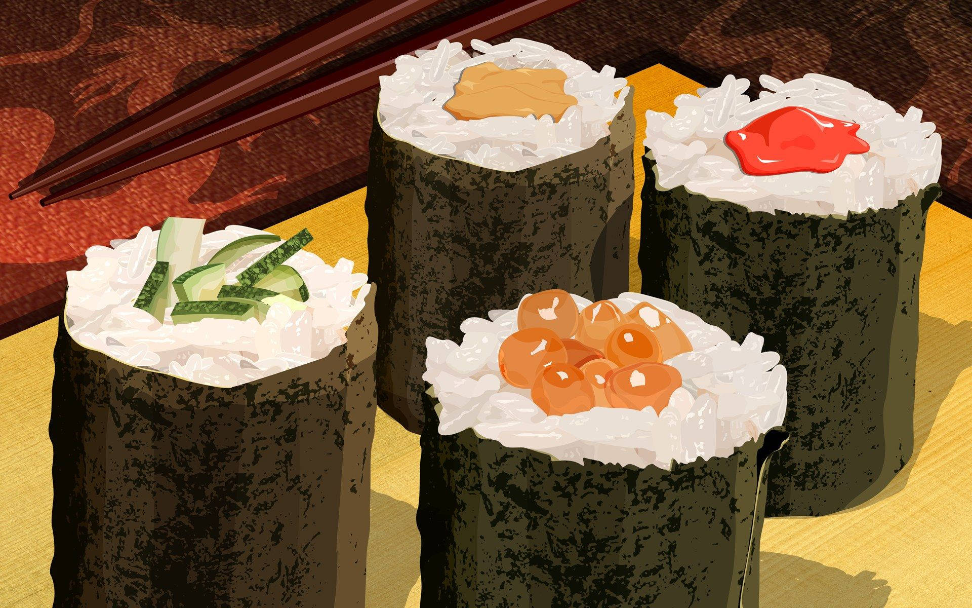 anime maki sushi, cucumber, tobiko roe, Full HD Desktop Wallpaper