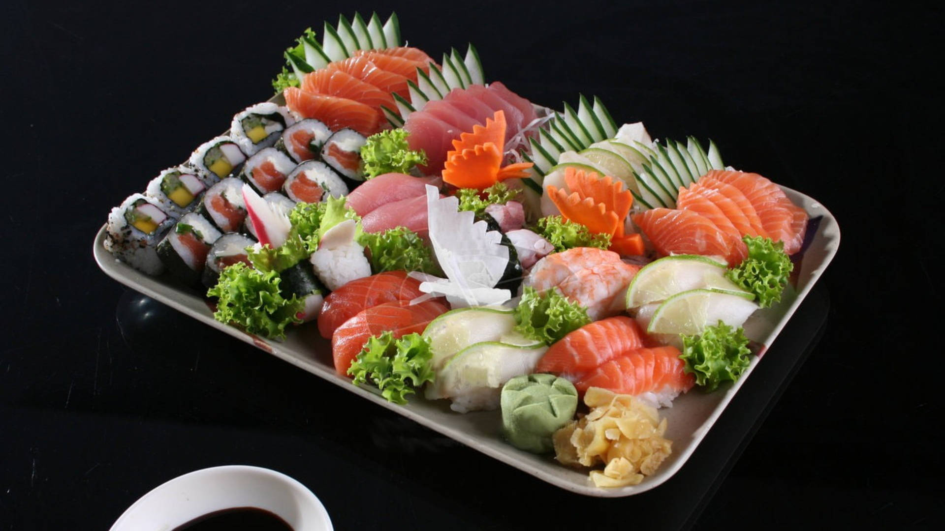 sushi, sashimi, platter, Full HD Desktop Wallpaper