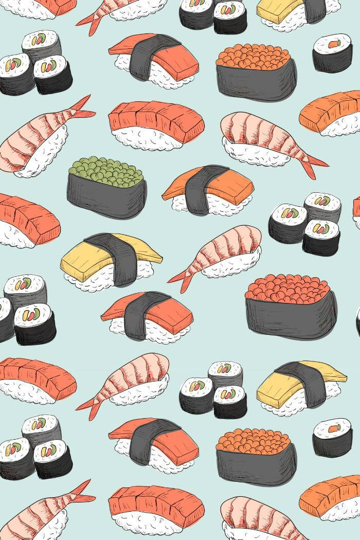 sushi rolls, nigiri, soft mint background, SD Phone Wallpaper