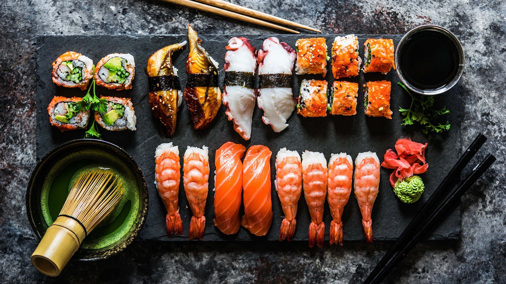 sushi, sashimi, soy sauce, Full HD Desktop Wallpaper