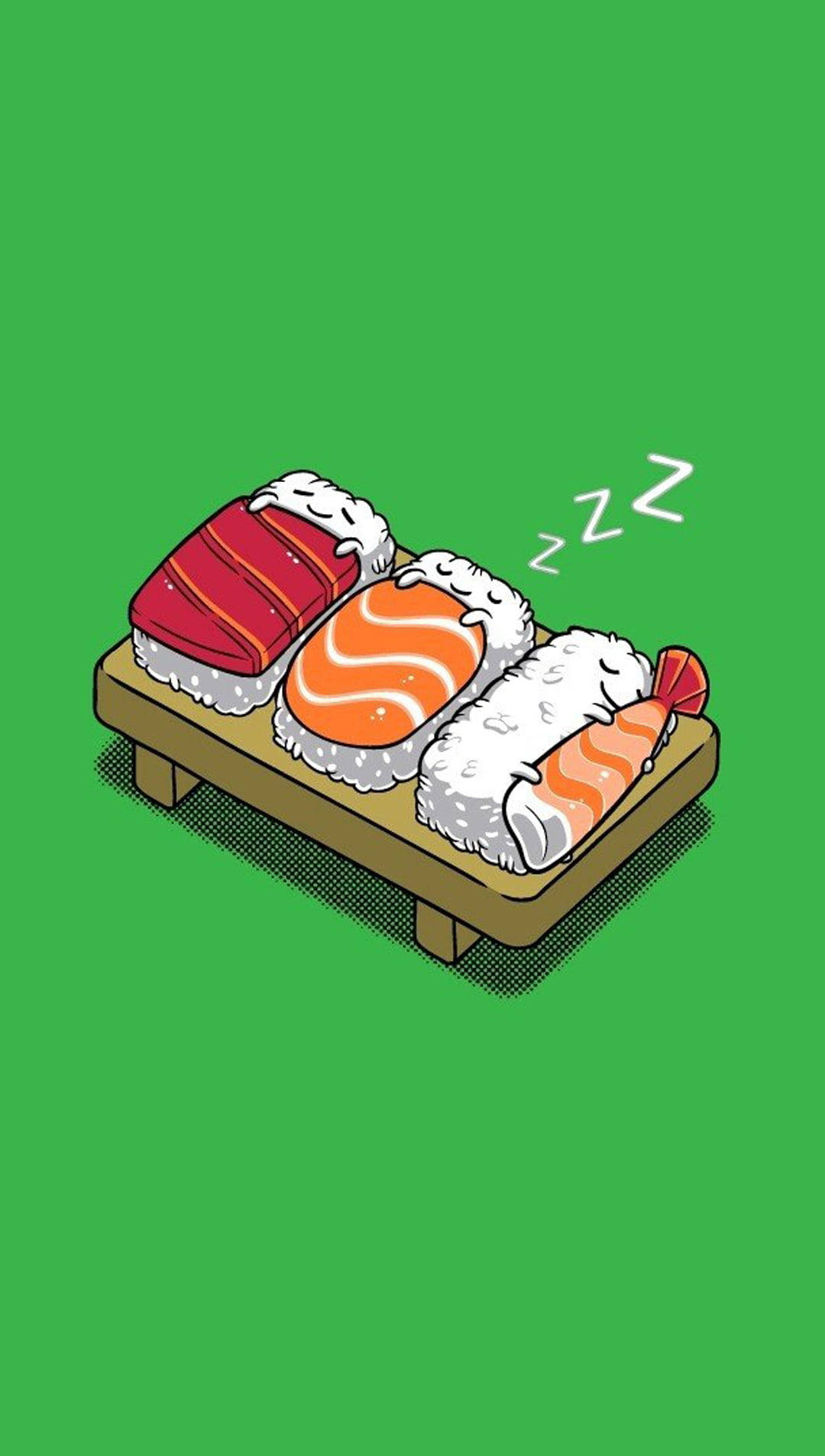 sleeping sushi, cartoon sushi pieces, wooden tray, HD Phone Wallpaper