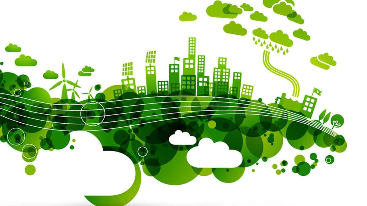 Green Sustainability City, swirling circles, wind turbines, HD Desktop Wallpaper