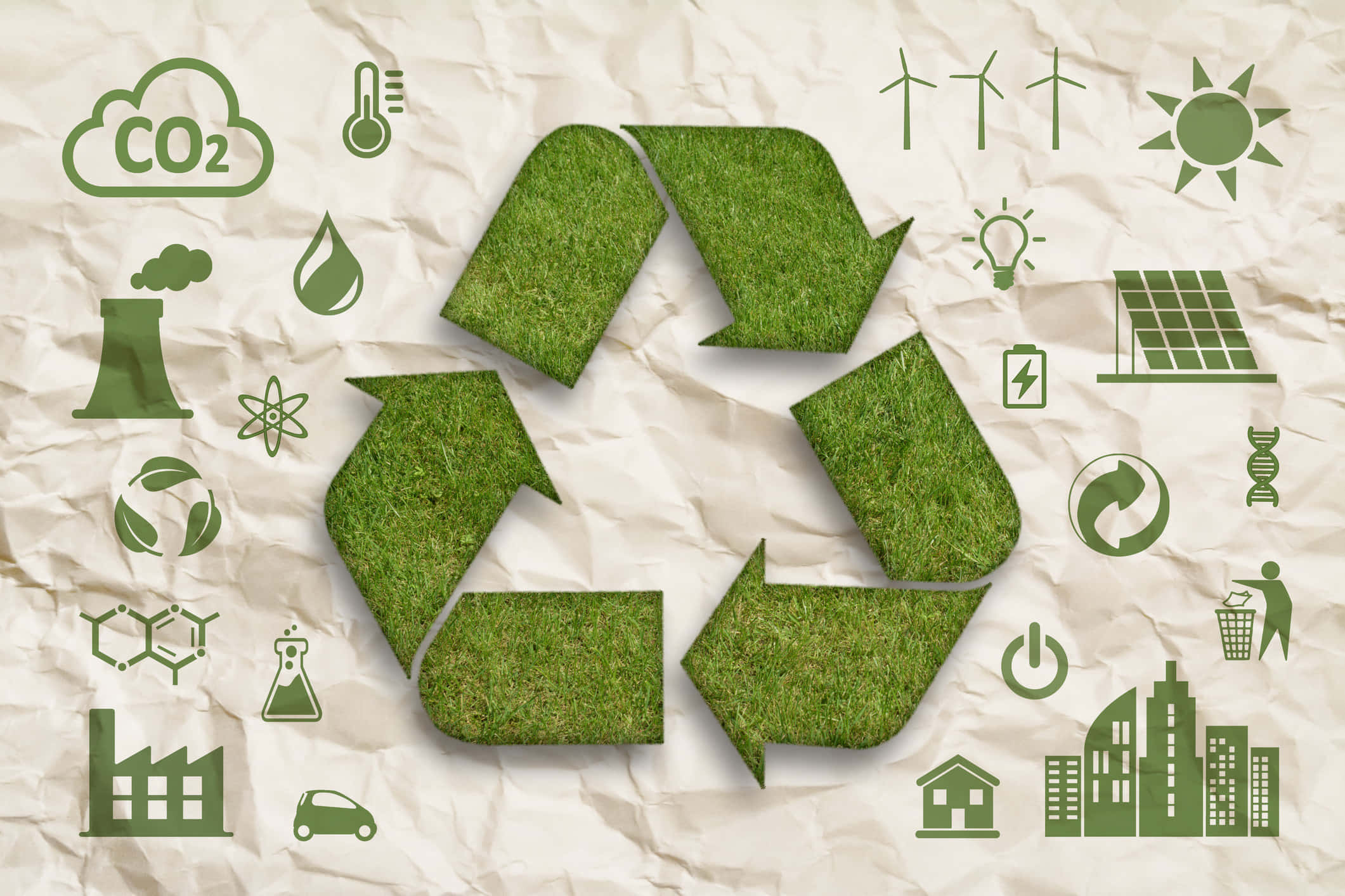 green economy 2121, recycling symbol, grass-textured, Full HD Desktop Wallpaper