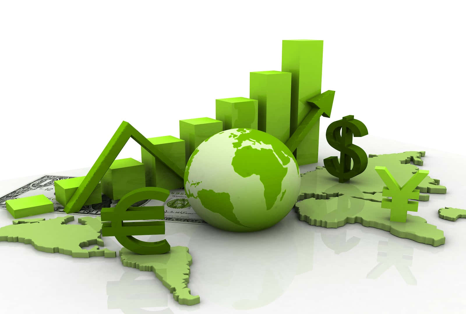 green economy, 3d-render, currency signs, HD Desktop Wallpaper