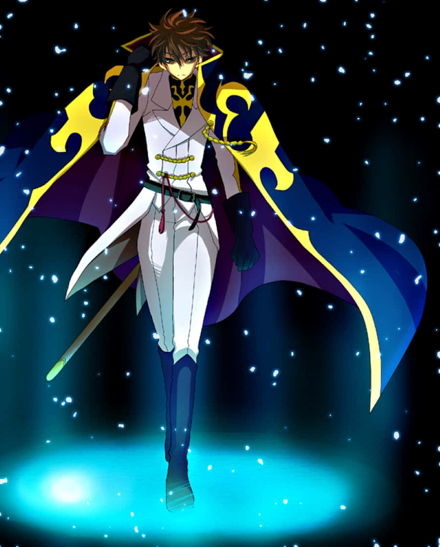 Suzaku Kururugi, white and purple cape, glowing blue platform, SD Phone Wallpaper