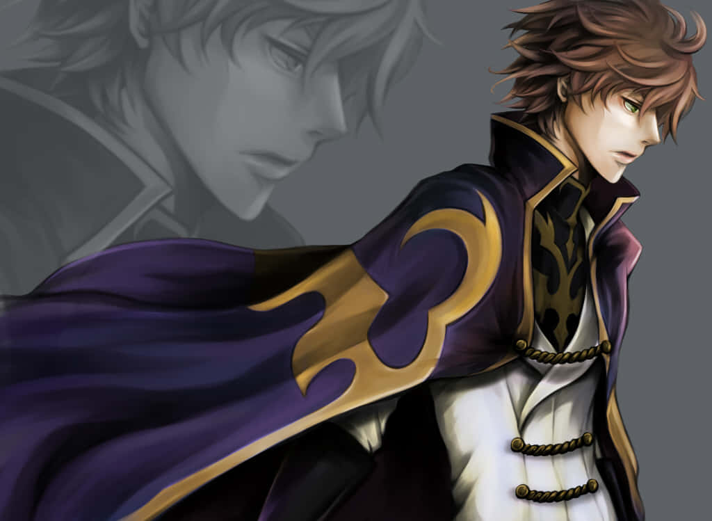 Suzaku Kururugi, purple and gold cape, brown hair, SD Desktop Wallpaper