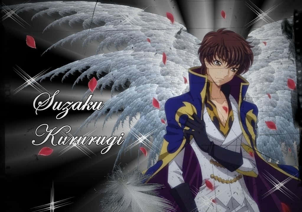 Suzaku Kururugi, white angel wings, red petals, SD Desktop Wallpaper