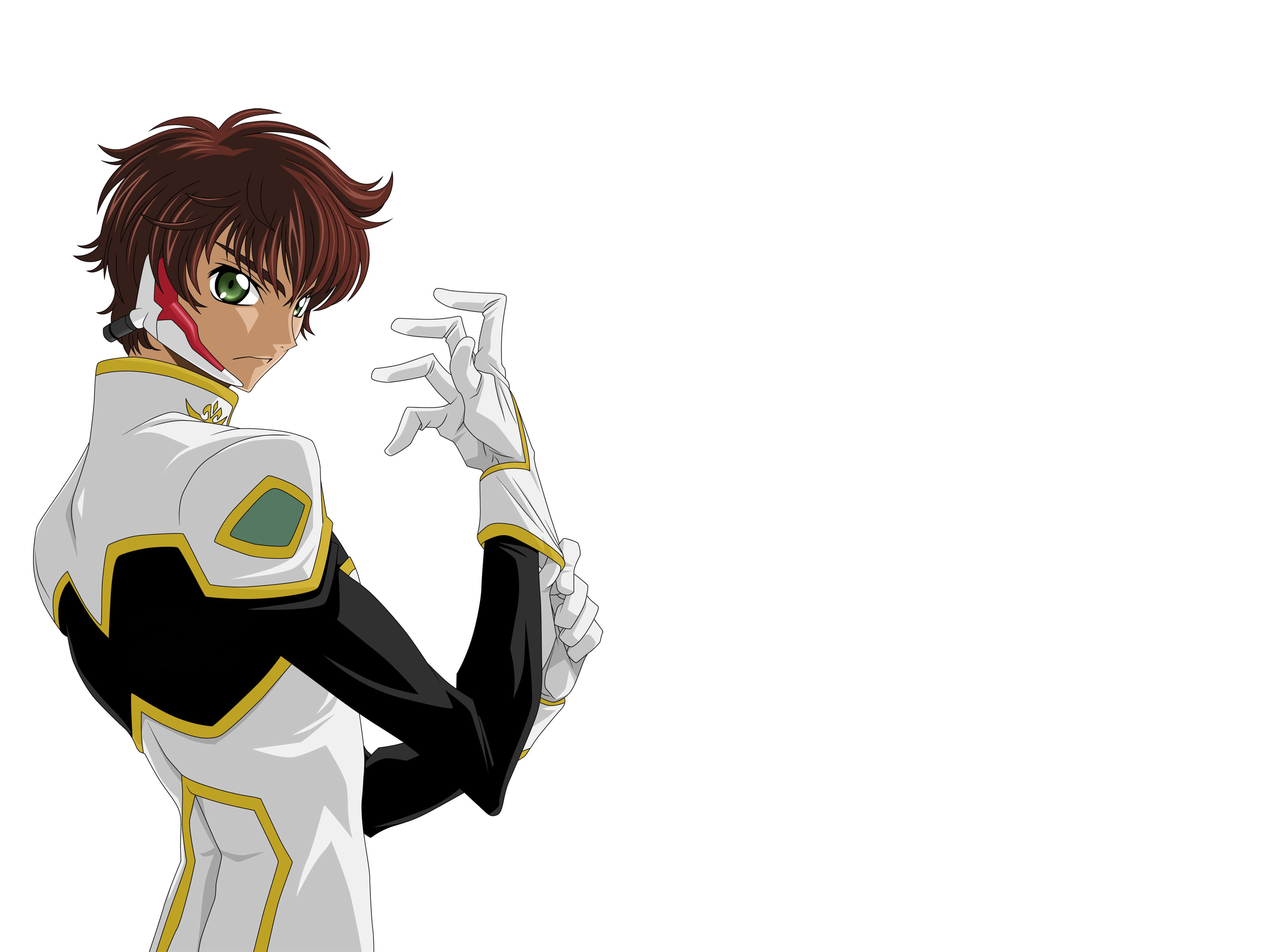 Suzaku Kururugi, white black and gold uniform, brown hair, 4K Desktop Wallpaper