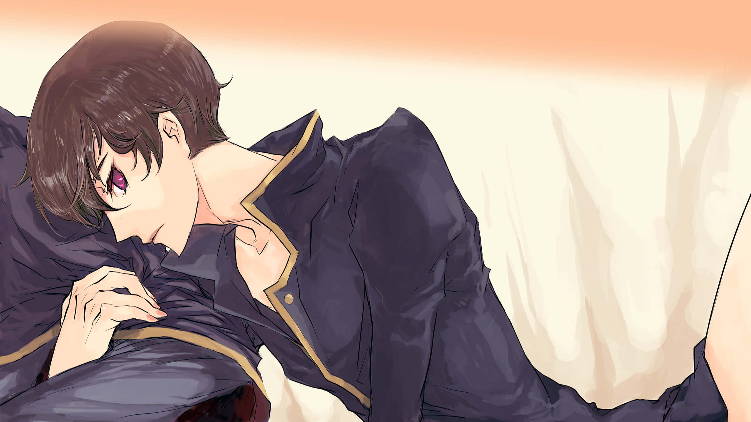 Suzaku Kururugi, purple eyes, dark blue jacket, 2K Desktop Wallpaper