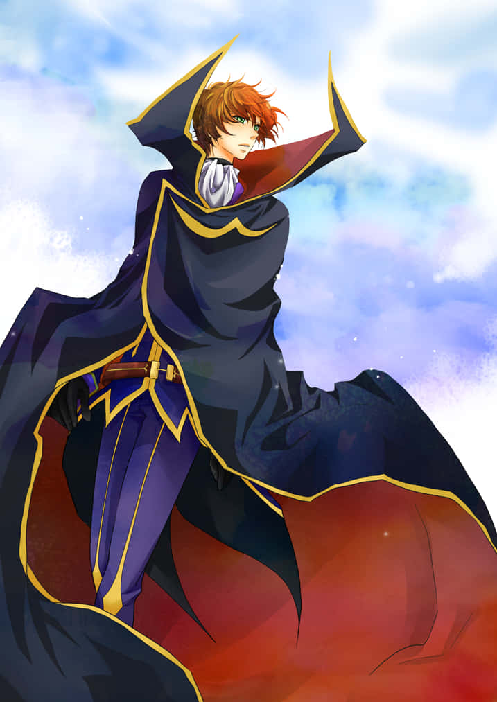 Suzaku Kururugi, fiery hair, dark blue cape, SD Phone Wallpaper