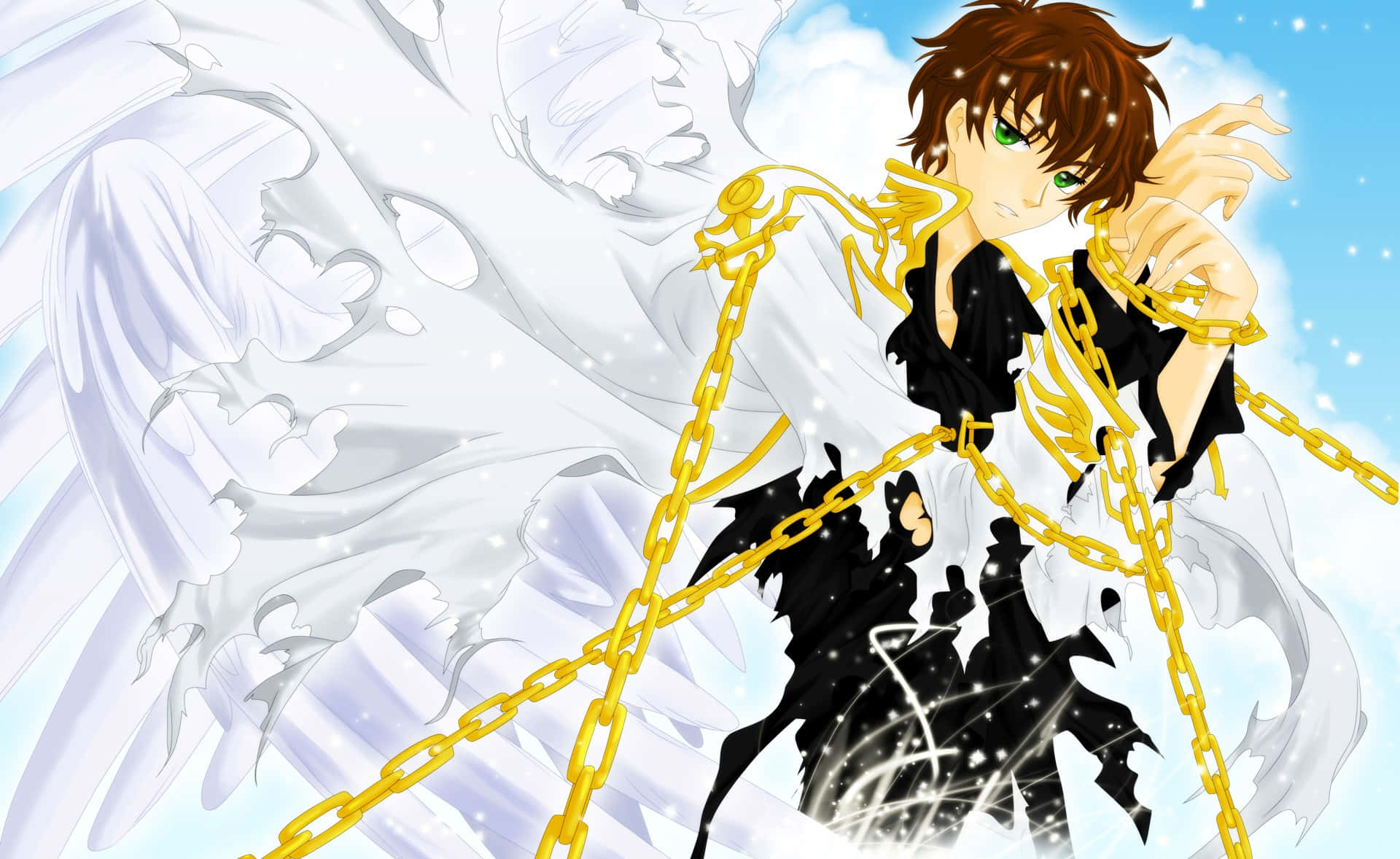 Suzaku Kururugi, golden chains, white angel wings, Full HD Desktop Wallpaper