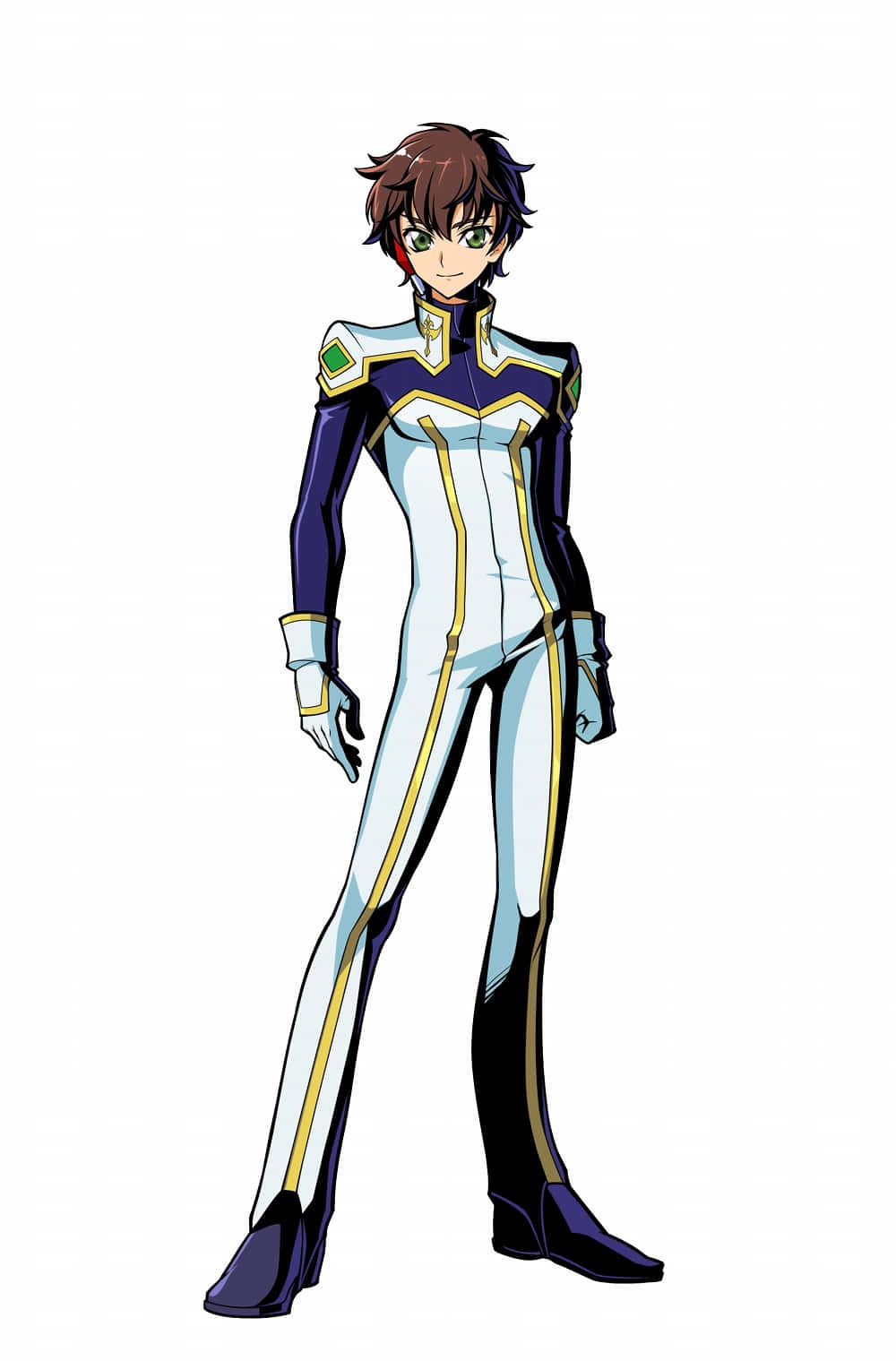 Suzaku Kururugi, white purple and gold pilot suit, plain white background, HD Phone Wallpaper
