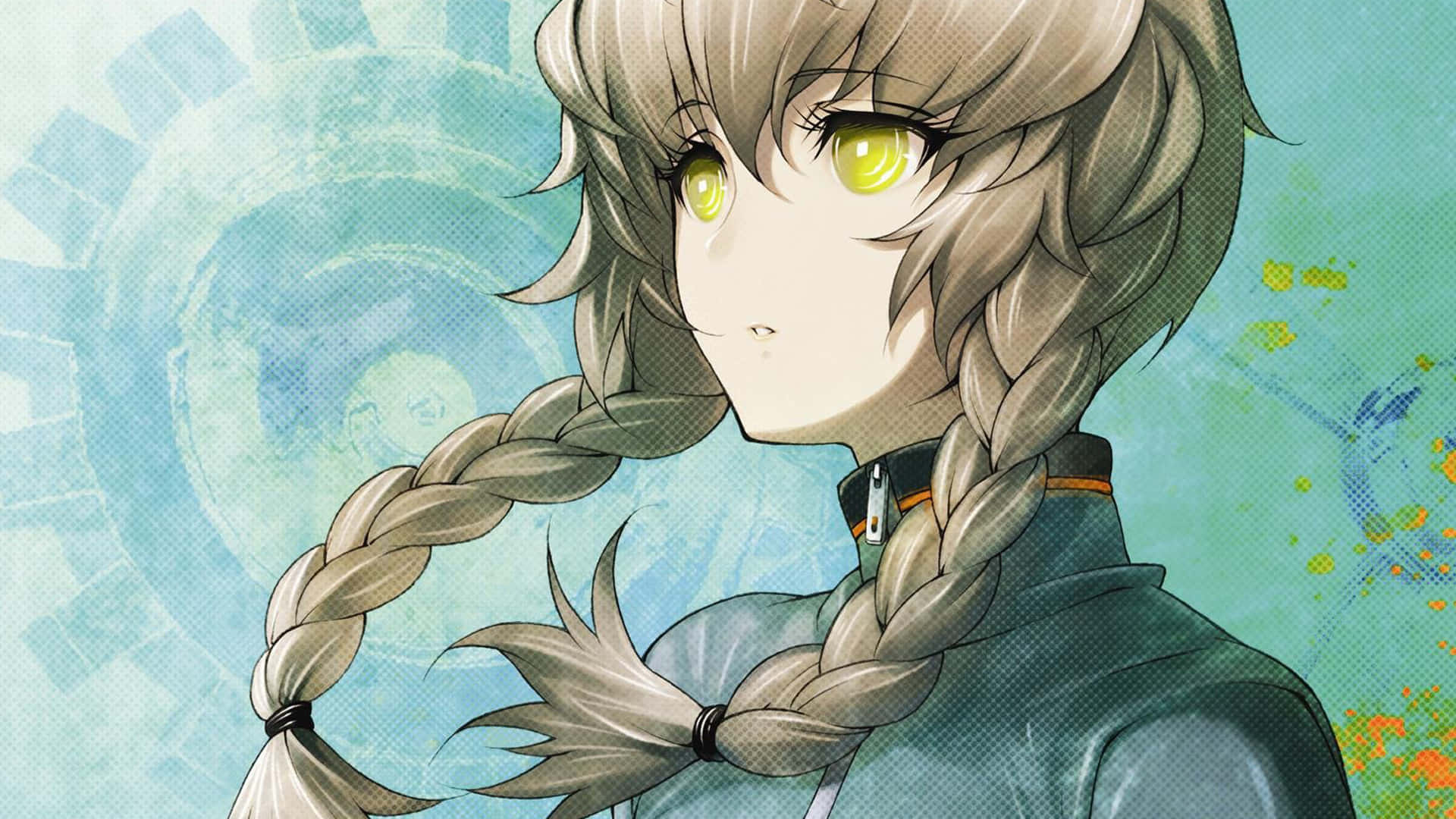 Suzuha Amane, braided hair, glowing green eyes, Full HD Desktop Wallpaper