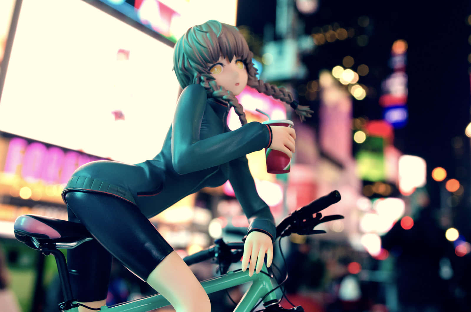 Suzuha Amane, bicycle, red cup, HD Desktop Wallpaper