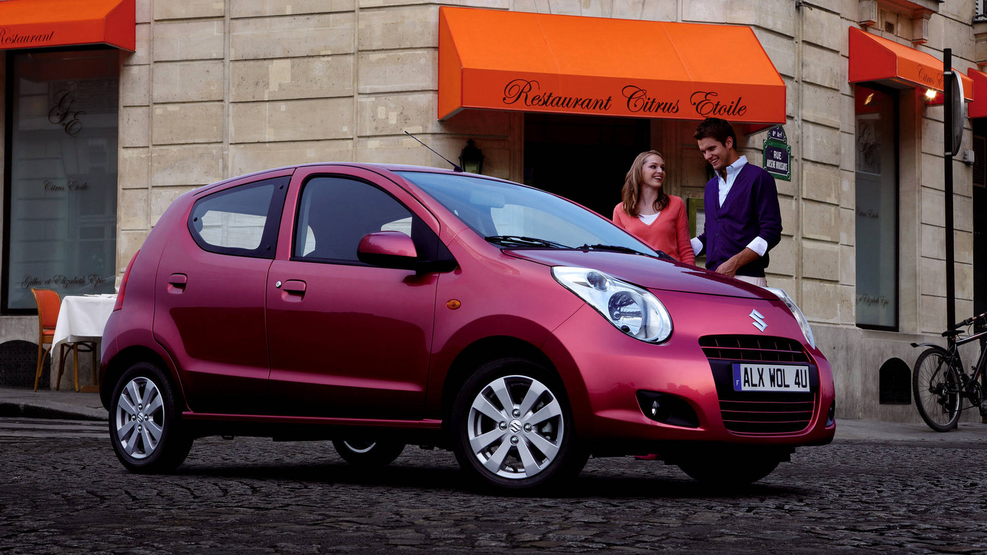 Suzuki Alto 2008, glossy red, cobblestones, Full HD Desktop Wallpaper