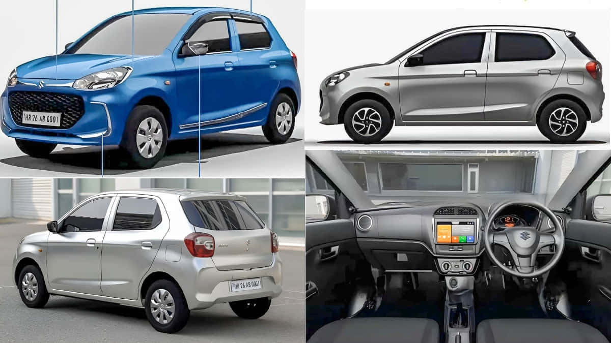 Suzuki Alto, blue and silver, front side rear views, SD Desktop Wallpaper
