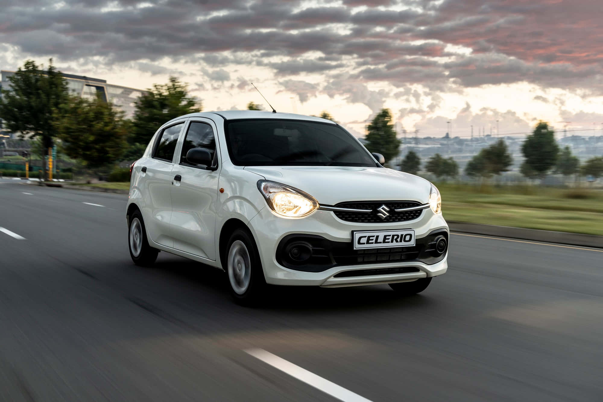 Suzuki Celerio, white, cloudy sunset sky, Full HD Desktop Wallpaper