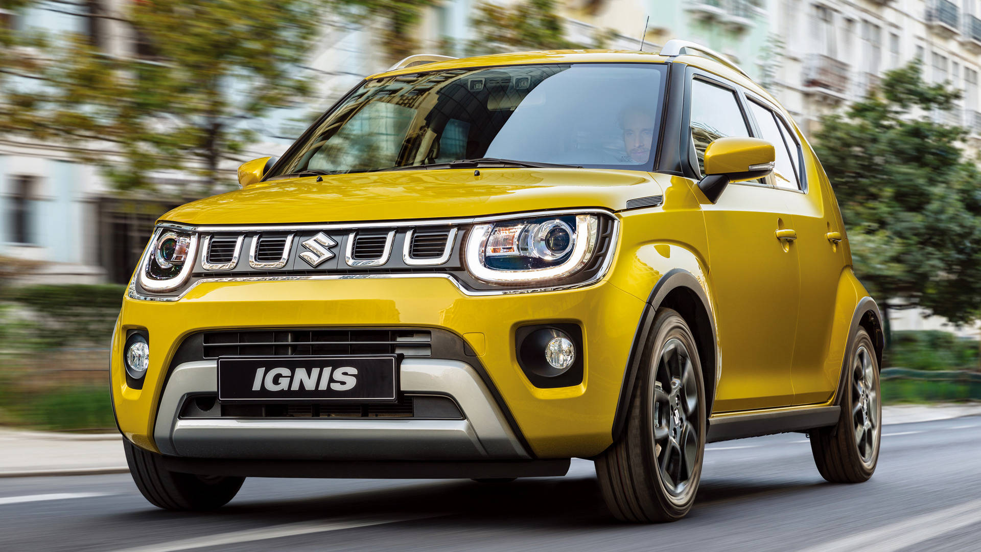 Suzuki Ignis, vibrant yellow, city street, Full HD Desktop Wallpaper