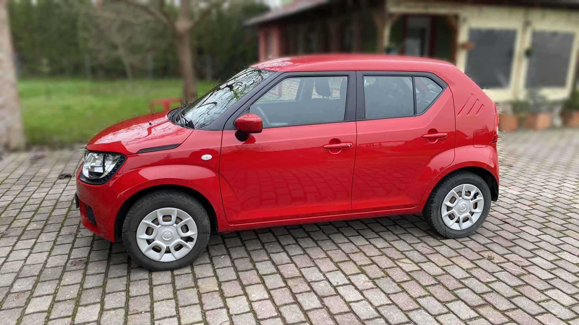 Suzuki Ignis, vibrant red, gray cobblestone driveway, Full HD Desktop Wallpaper