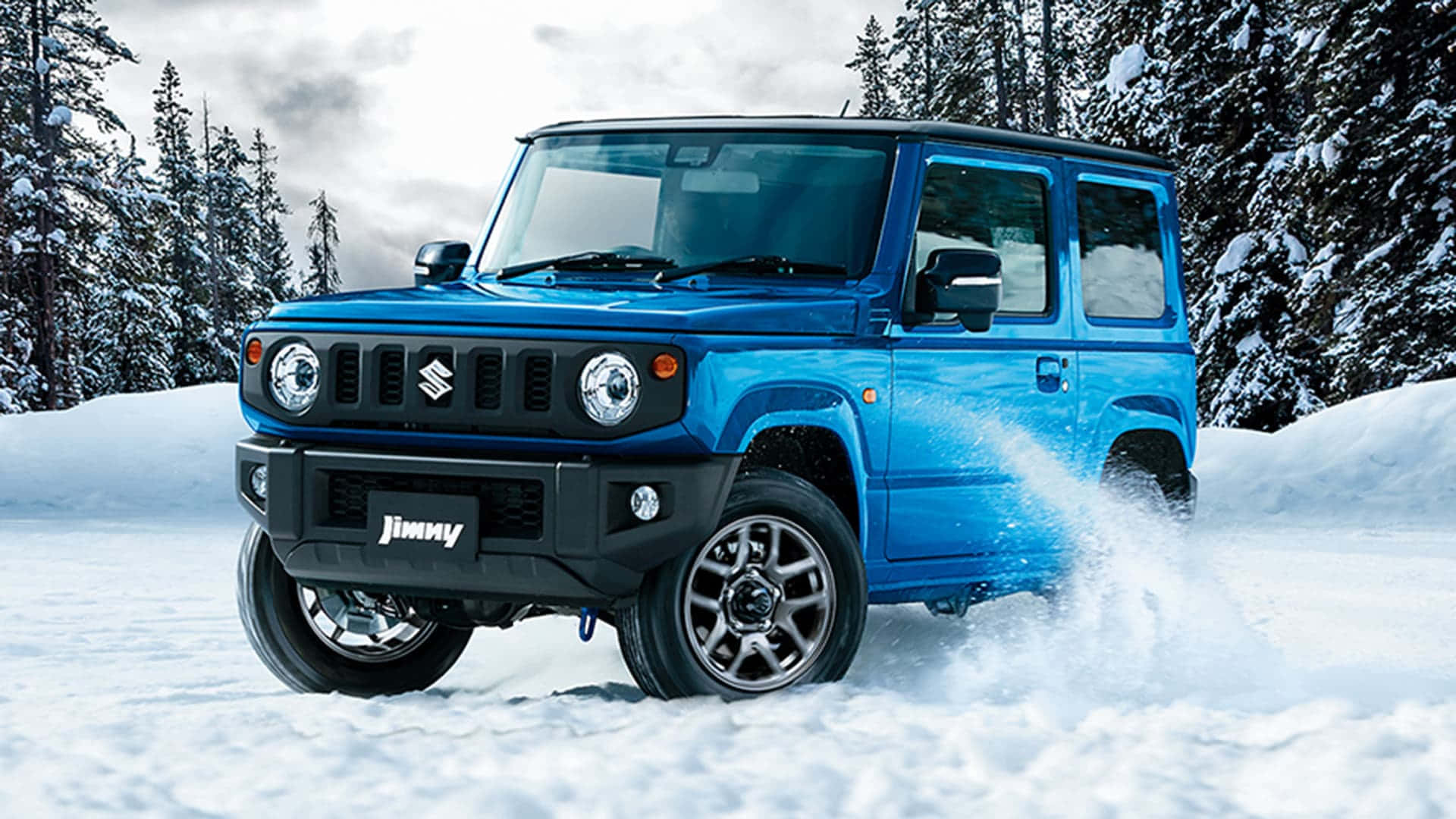 Suzuki Jimny, vibrant blue, deep snow, Full HD Desktop Wallpaper