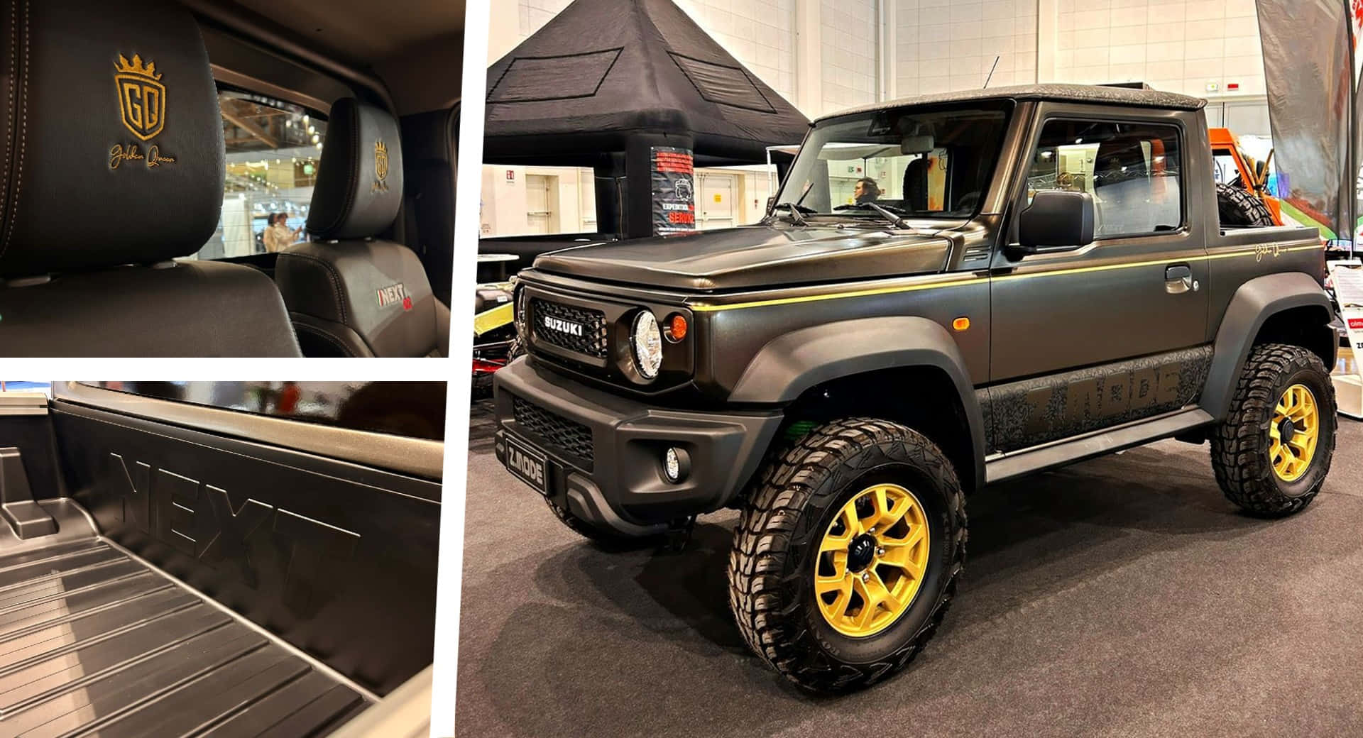Suzuki Jimny, matte black, bold yellow wheels, Full HD Desktop Wallpaper