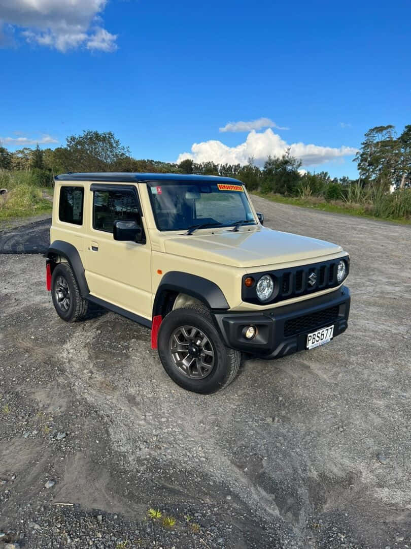 Suzuki Jimny, cream, gravel road, SD Phone Wallpaper