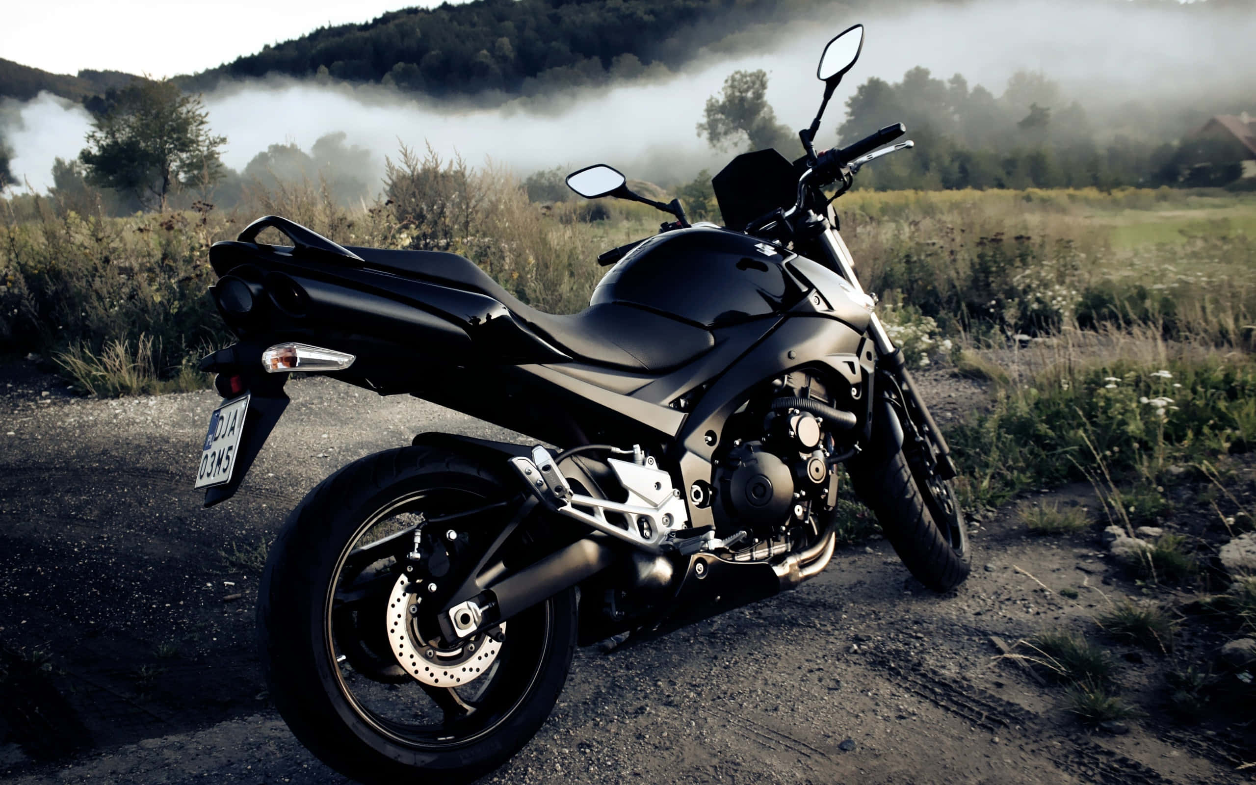 Suzuki Motorcycle, black, gravel path, 2K Desktop Wallpaper