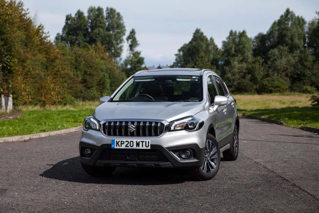 Suzuki S-cross Hybrid, silver, paved road, SD Desktop Wallpaper