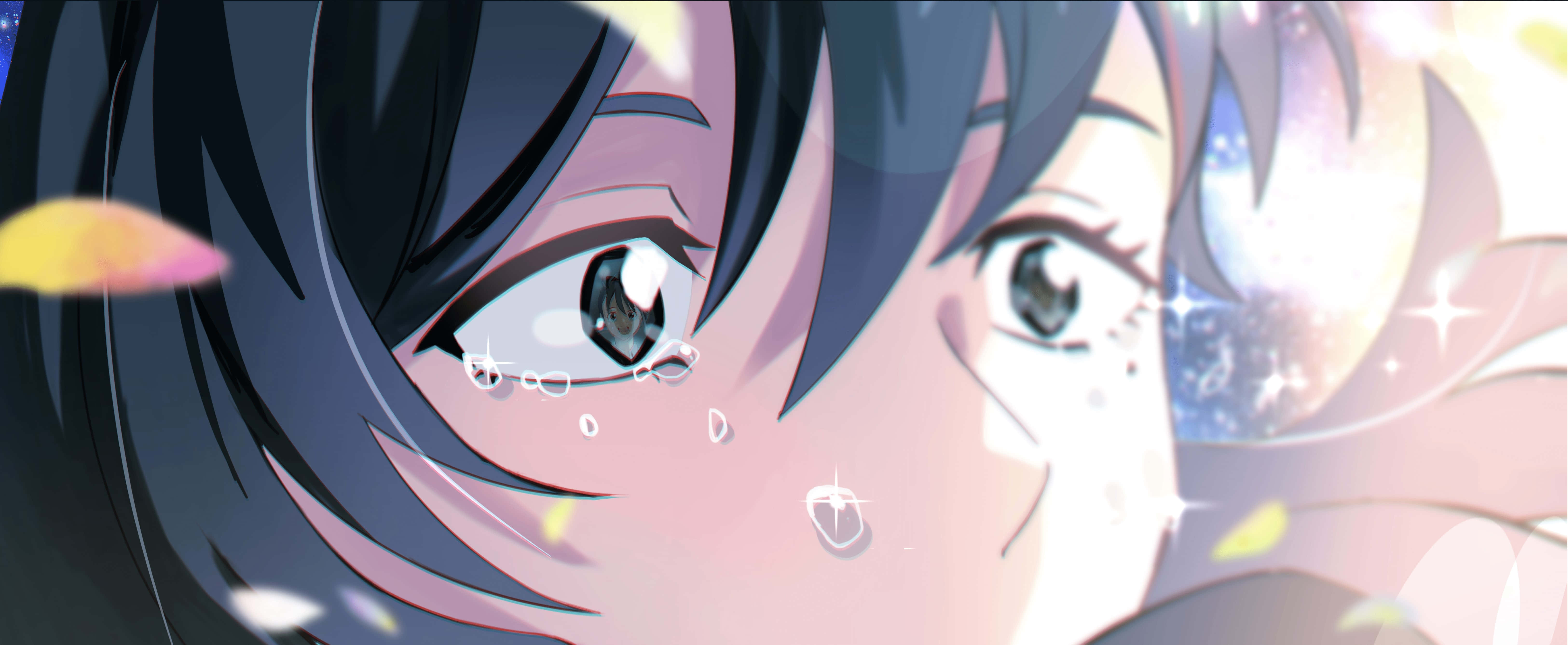 Suzume No Tojimari, dark hair, crying sparkling tears, 5K Desktop Wallpaper
