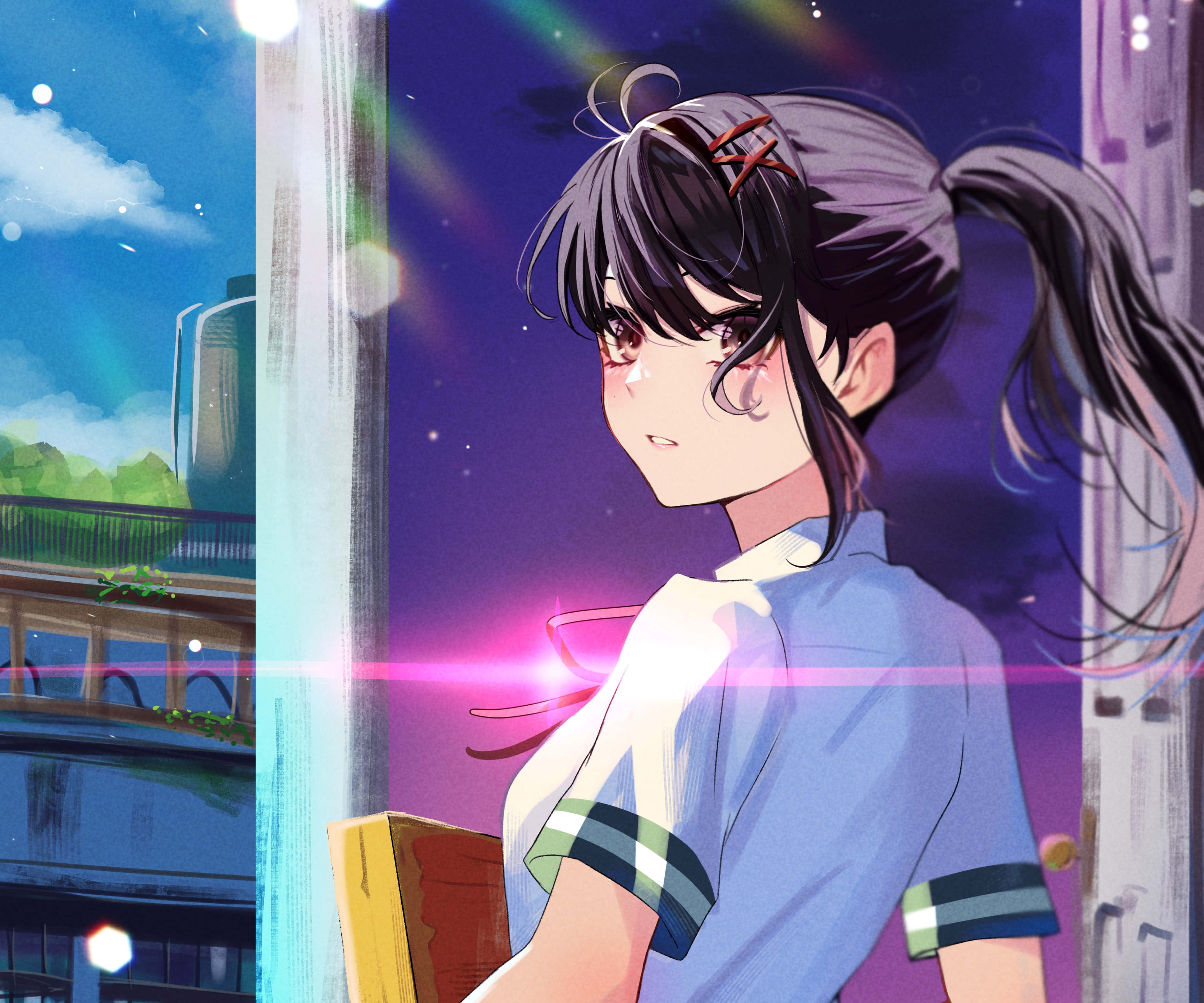 Suzume No Tojimari, anime character, blue school uniform, 2K Desktop Wallpaper